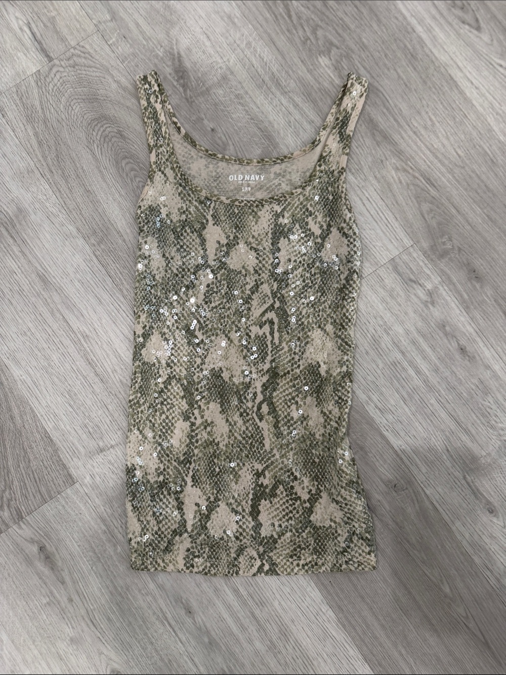 Old Navy Olive & Cream Snake-Print Sequin Tank